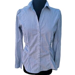 New York & Company Blue and White Striped Button Down Shirt